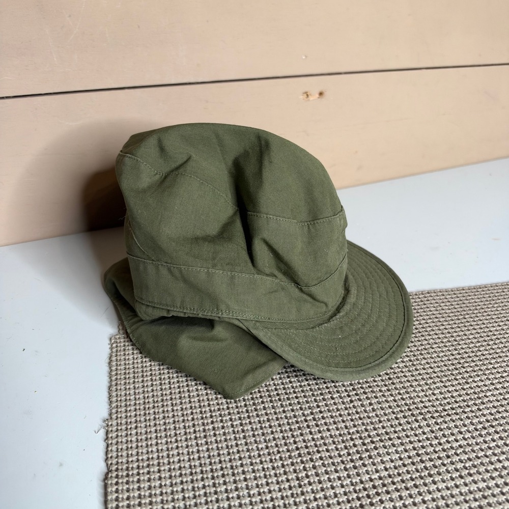 Vintage 1950 US Military Field Cap Cotton Poplin Olive Drab Size 7 Earflaps